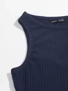 SHEIN Essnce Đầm Gân đan màu trơn Giải trí - Màu xanh hải quân - Xem 3