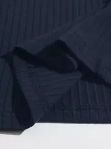 SHEIN Essnce Đầm Gân đan màu trơn Giải trí - Màu xanh hải quân - Xem 4