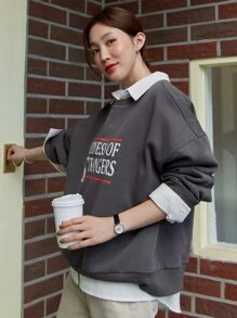 DAZY 字母图案落肩卫衣（不含上衣）秋装 - 灰色 - 查看 4