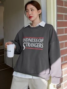 DAZY 字母图案落肩卫衣（不含上衣）秋装 - 灰色 - 查看 5