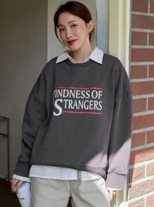 DAZY 字母图案落肩卫衣（不含上衣）秋装 - 灰色 - 查看 8