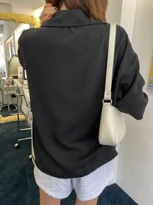 DAZY Patched Pocket Drop Shoulder Longline Blazer - Black - View 2