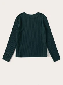 SHEIN Essnce Long Sleeve Rib-knit Solid Top