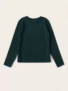 SHEIN Essnce Long Sleeve Rib-knit Solid Top