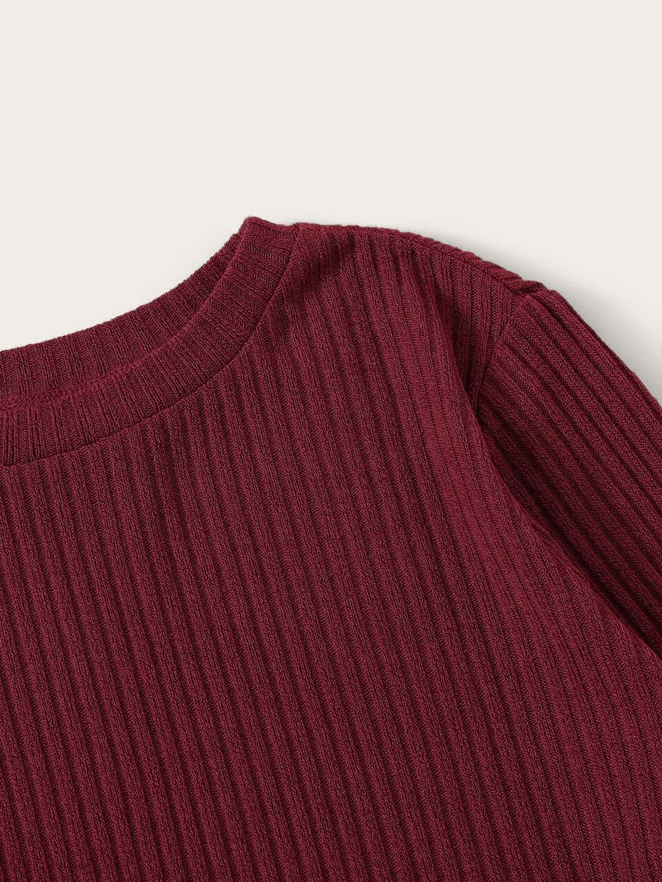 Long Sleeve Rib-knit Solid Top