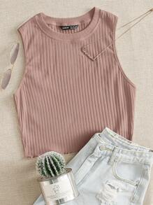 SHEIN EZwear 羅紋針織背心上衣 - 藕粉色 - 查看 1