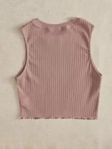 SHEIN EZwear 羅紋針織背心上衣 - 藕粉色 - 查看 2