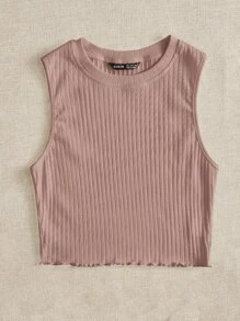 SHEIN EZwear 羅紋針織背心上衣 - 藕粉色 - 查看 3