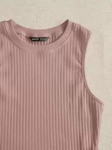 SHEIN EZwear 羅紋針織背心上衣 - 藕粉色 - 查看 5