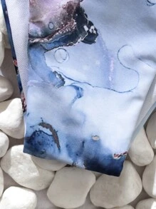 SHEIN Swim Marble Print Knot Side Asymmetrical Neck Bikini Set, For Summer Beach Vacation - Multicolor - View 7