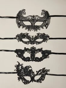 Gói 4 mặt nạ mắt ren trang phục Halloween - màu đen - Xem 1