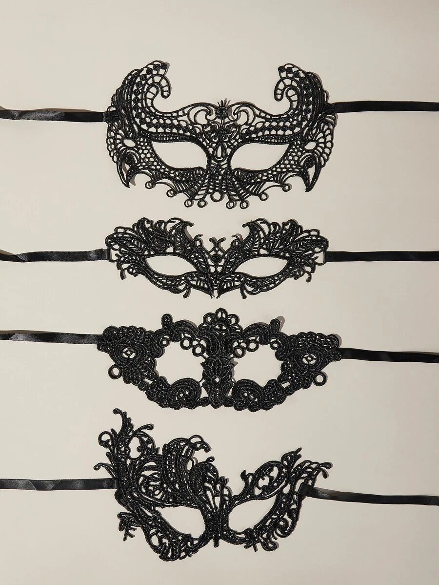 Gói 4 mặt nạ mắt ren trang phục Halloween - màu đen - Xem 1