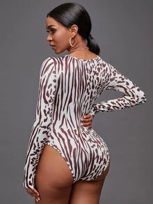 SHEIN SXY Áo liền quần ôm nữ Cắt ra xoắn lại Sọc ngựa vằn Giải trí - Nhiều màu - Xem 2