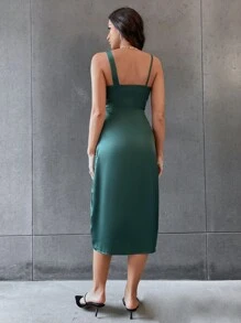 Đầm Tương phản ren màu trơn Gợi cảm - Màu xanh lá cây đậm - Xem 2