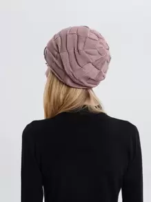 純色針織帽子，休閒風格 - 粉色 - 查看 2