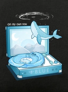 Beereckless Camiseta ballena & con estampado de letra - Negro - Ver 4