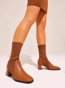 CUCCOO BASICS Giày nữ Chi tiết bảng tối giản Mũi vuông Giày bốt đan màu nâu thanh lịch - màu nâu - Xem 2