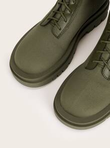 Knit Detail Lace-up Front Riding Boots - Army Green - View 4