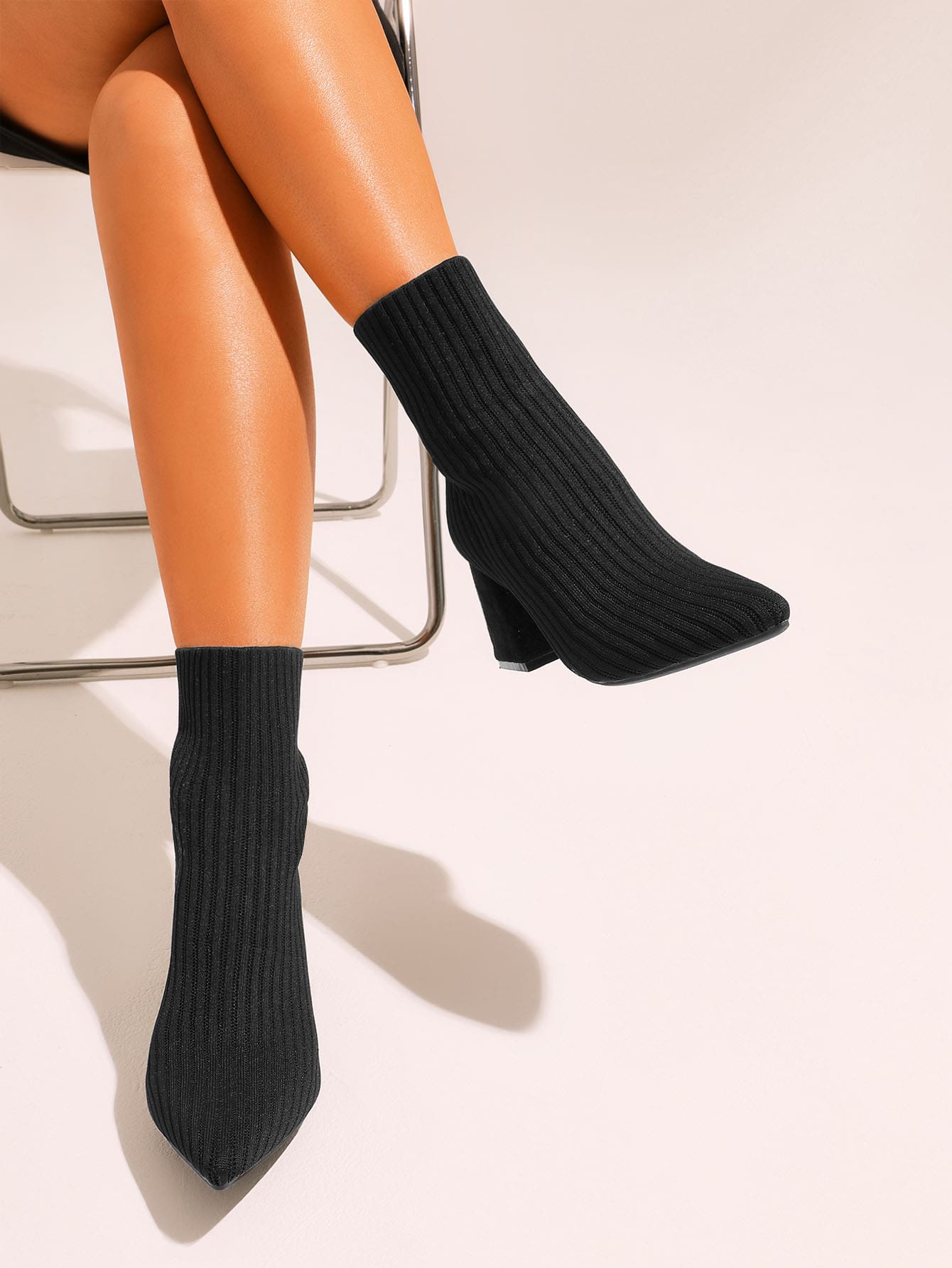 CUCCOO BASICS Knit Detail Chunky Heeled Sock Boots Vacation Shoes Summer For Spring Shoes Spring Break Easter
