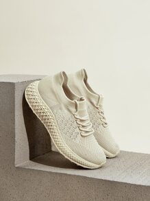 Cuccoo Quilted Knit Lace-up Running Shoes - Apricot - View 12