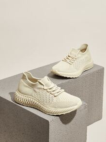 Cuccoo Quilted Knit Lace-up Running Shoes - Apricot - View 11