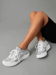 CUCCOO BASICS Two Tone Knit Wedge Sneakers - Grey - View 2