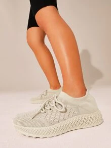 Cuccoo Quilted Knit Lace-up Running Shoes - Apricot - View 8