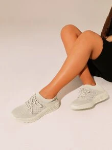 Cuccoo Quilted Knit Lace-up Running Shoes - Apricot - View 7