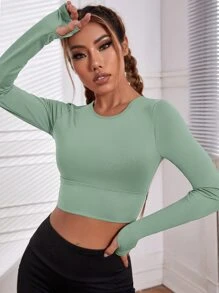 Slayform 纯色露背短款背心运动背心 - 薄荷綠 - 查看 2