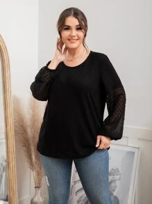 Plus Swiss Dot Bishop Sleeve Tee - Black - View 1