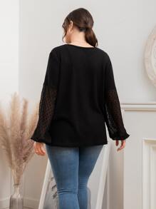 Plus Swiss Dot Bishop Sleeve Tee - Black - View 2