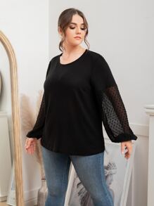 Plus Swiss Dot Bishop Sleeve Tee - Black - View 3