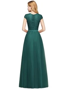 BABYONLINE D.R.E.S.S. Contrast Lace Mesh Bridesmaid Dress - Dark Green - View 2