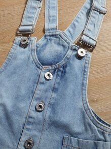 Young Girl Ripped Raw Cut Denim Overall & Tee - Multicolor - View 4