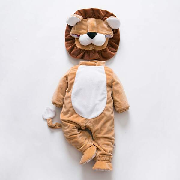 

Baby 3D Ear Design Ruffle Trim Hooded Lion Costume, Multicolor