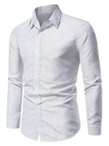 Manfinity Mode 男士全印花纽扣衬衫，秋季款 - 白色 - 查看 1