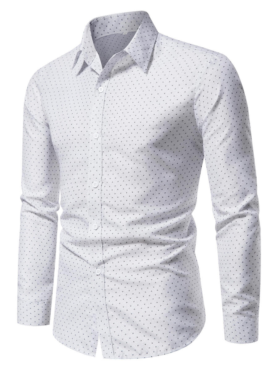 Manfinity Mode 男士全印花纽扣衬衫，秋季款 - 白色 - 查看 1