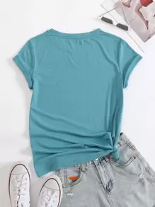 INAWLY Áo thun nữ Nhiệt đới Giải trí - Màu xanh Cadet - Xem 2