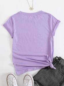 SHEIN VCAY Áo thun in hình cây cọ Áo thun họa tiết cho nữ - Màu Lilac Tím - Xem 2