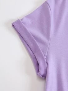 SHEIN VCAY Áo thun in hình cây cọ Áo thun họa tiết cho nữ - Màu Lilac Tím - Xem 3