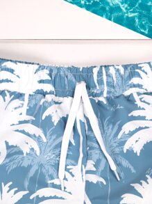 Young Boy Coconut Tree Print Swim Shorts - Dusty Blue - View 3