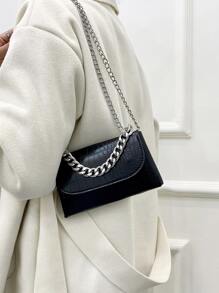 Mini Chain Decor Crocodile Embossed Flap Square Bag