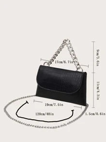 Mini Chain Decor Crocodile Embossed Flap Square Bag