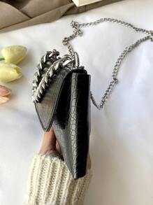 Mini Chain Decor Crocodile Embossed Flap Square Bag