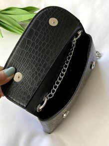 Mini Chain Decor Crocodile Embossed Flap Square Bag