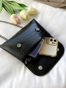 Mini Chain Decor Crocodile Embossed Flap Square Bag