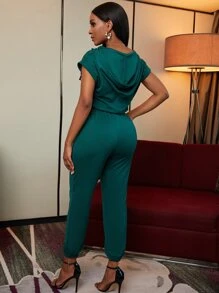 Zolique 拉錬連帽腰部抽繩連身褲 - 墨綠色 - 查看 2