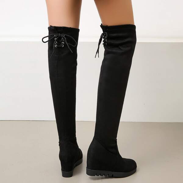 

Suede Lace Up Design Wedge Boots, Black