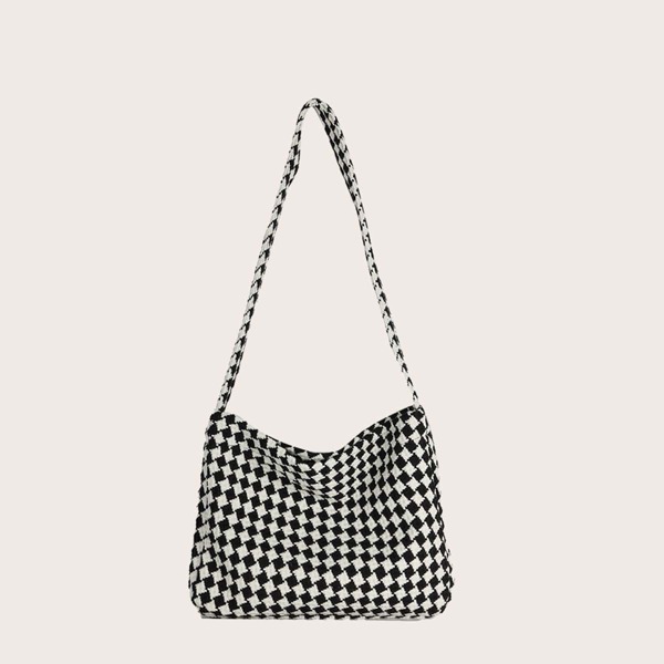 

Plaid Pattern Square Bag, Black and white