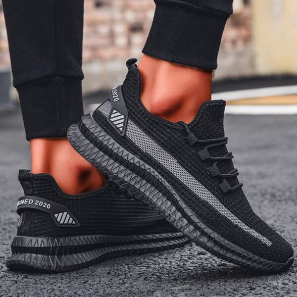 

Men Knit Detail Lace-up Front Sneakers, Black
